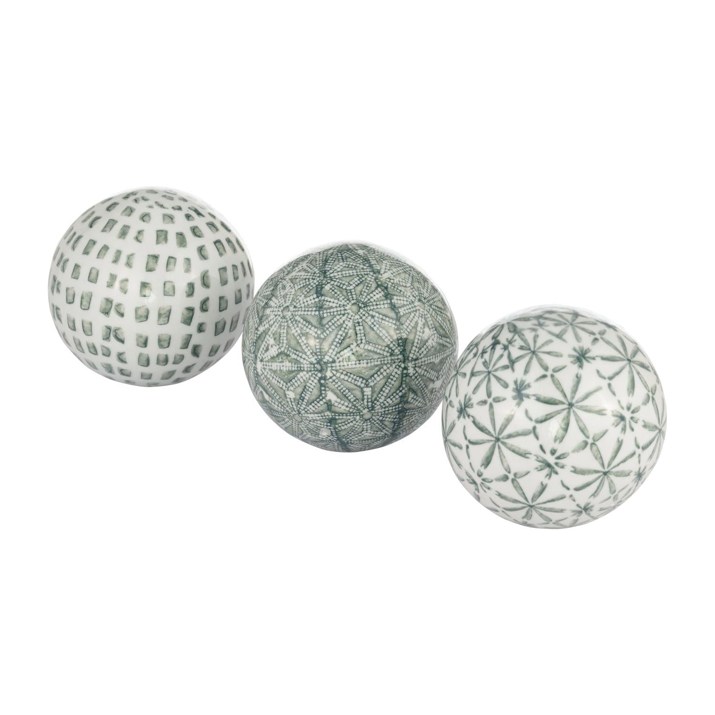 Sagebrook Home 4" Ceramic Painted Orbs (Set of 3) - Green/White