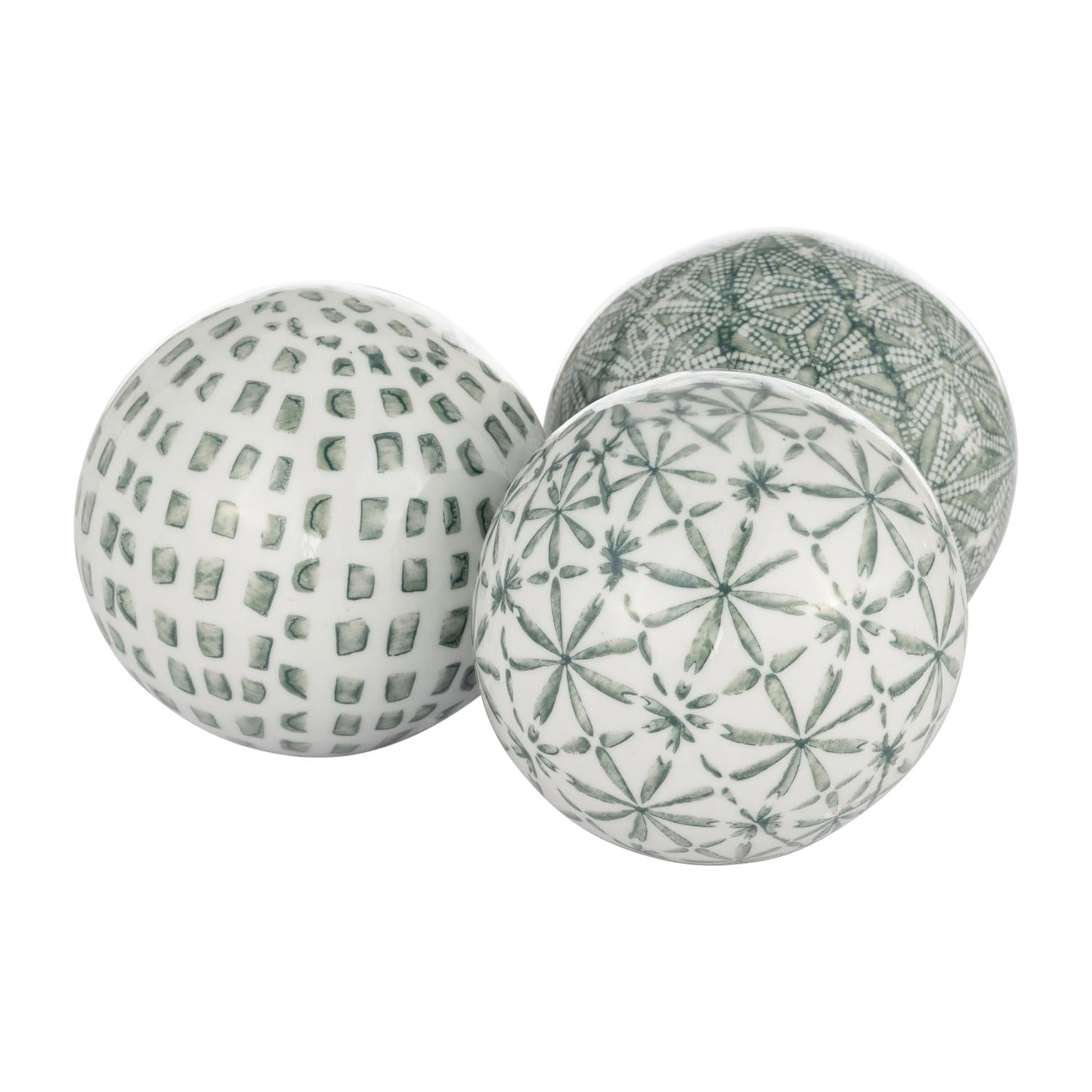 Sagebrook Home 4" Ceramic Painted Orbs (Set of 3) - Green/White