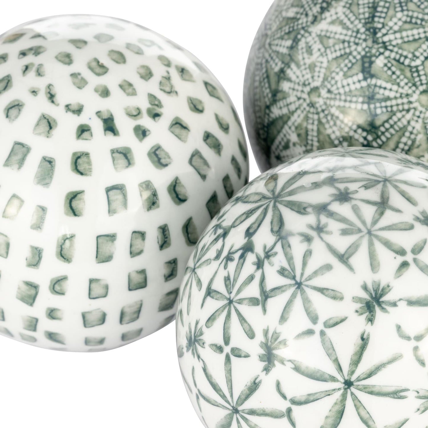 Sagebrook Home 4" Ceramic Painted Orbs (Set of 3) - Green/White