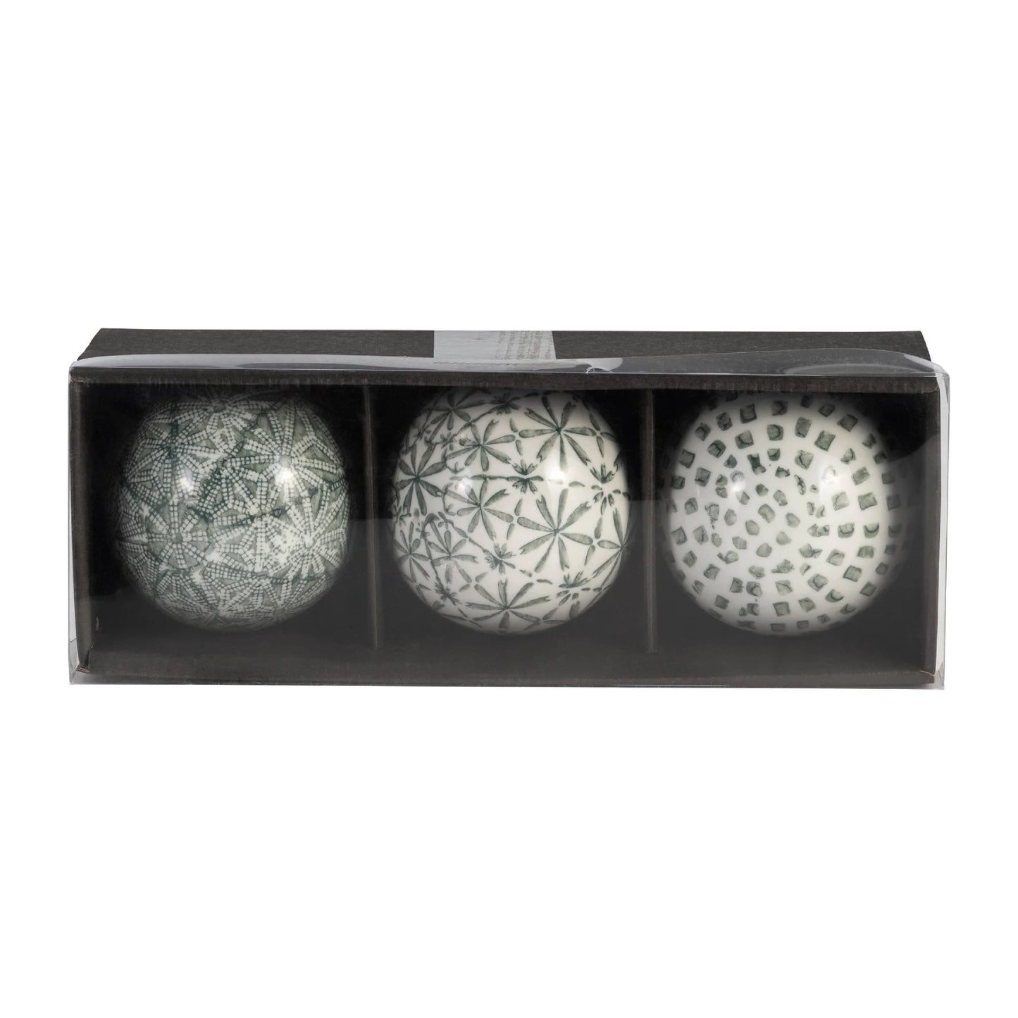 Sagebrook Home 4" Ceramic Painted Orbs (Set of 3) - Green/White