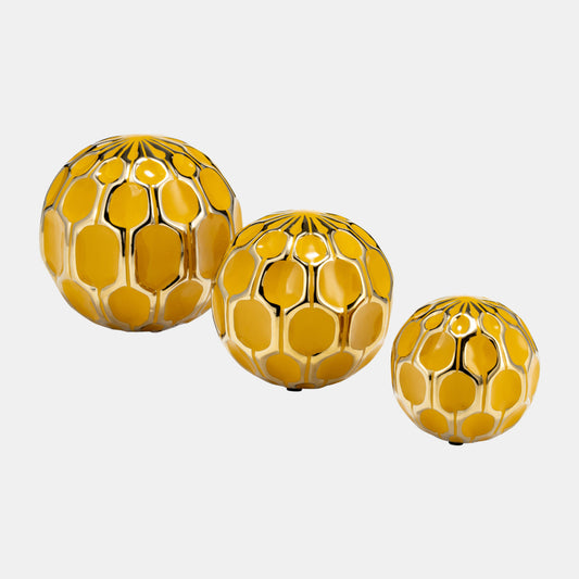 Sagebrook Home Ceramic Orbs (Set of 3) - Honey/Gold