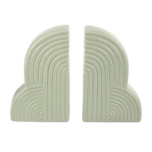 Sagebrook Home 10" Ceramic Arches Bookends (Set of 2) - Green