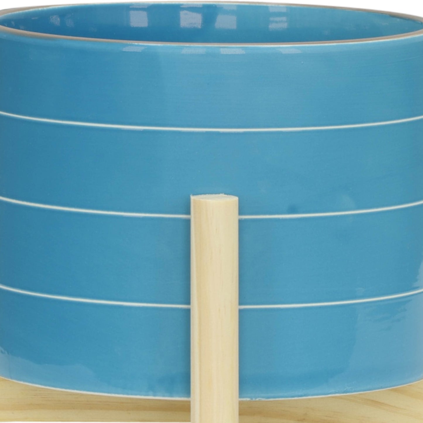 Sagebrook Home
 8" Striped Planter with Wood Stand - Sky Blue