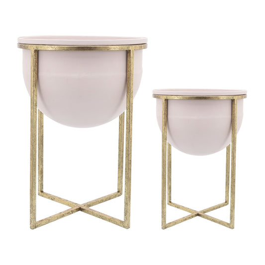 Sagebrook Home Contemporary Metal Planter with Stand (Set of 2) - Pink/Gold