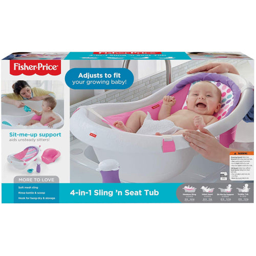 Bañera con asiento y eslinga 4 en 1 de Fisher-Price, color rosa y blanco