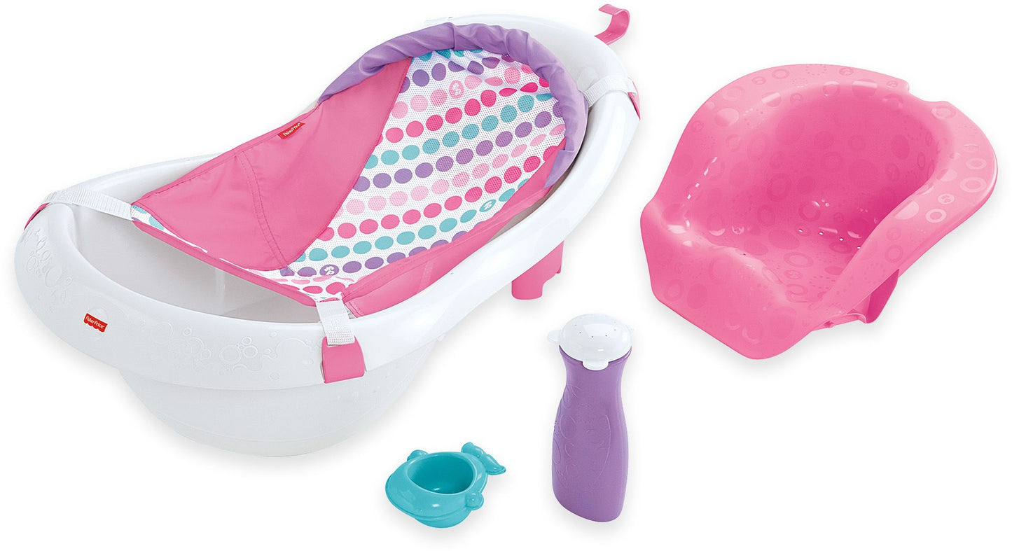 Bañera con asiento y eslinga 4 en 1 de Fisher-Price, color rosa y blanco