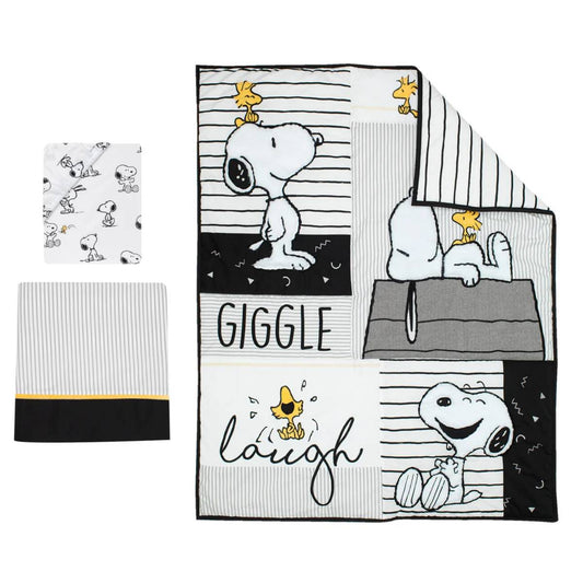 Lambs & Ivy Classic Snoopy Baby Bedding Set (3 Piece)- Black/White