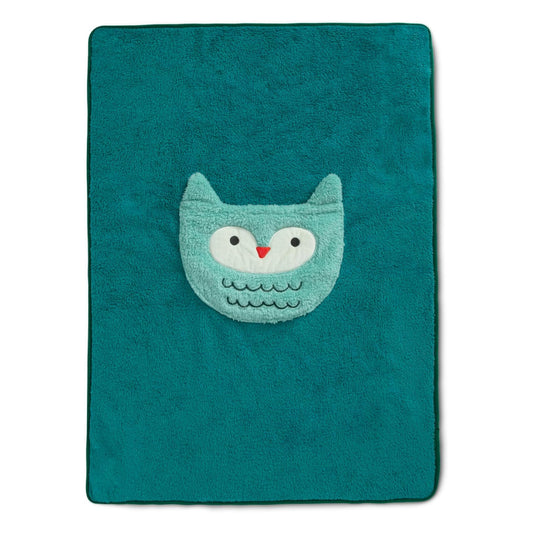 Manta de sherpa con bolsillo de almacenamiento para niños de Delta - Búho verde