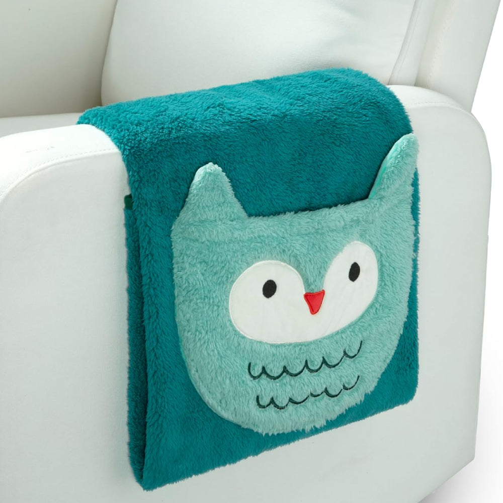 Manta de sherpa con bolsillo de almacenamiento para niños de Delta - Búho verde