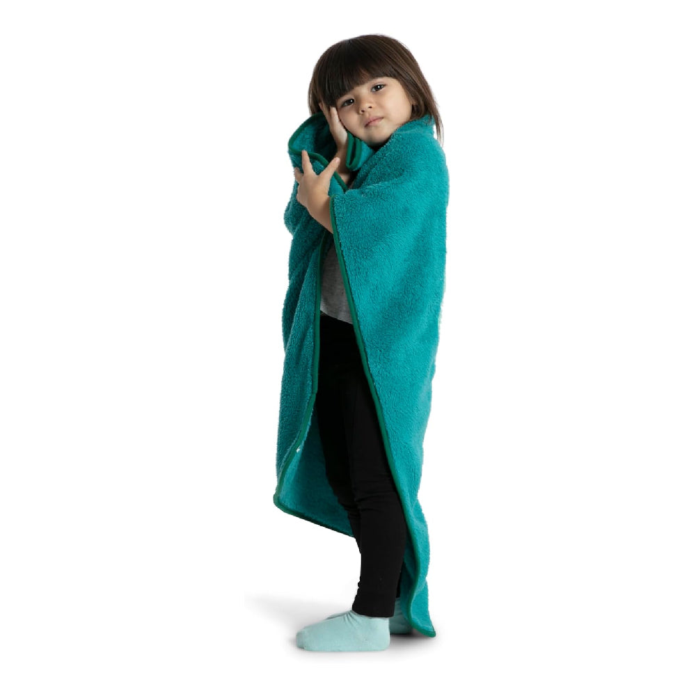 Manta de sherpa con bolsillo de almacenamiento para niños de Delta - Búho verde