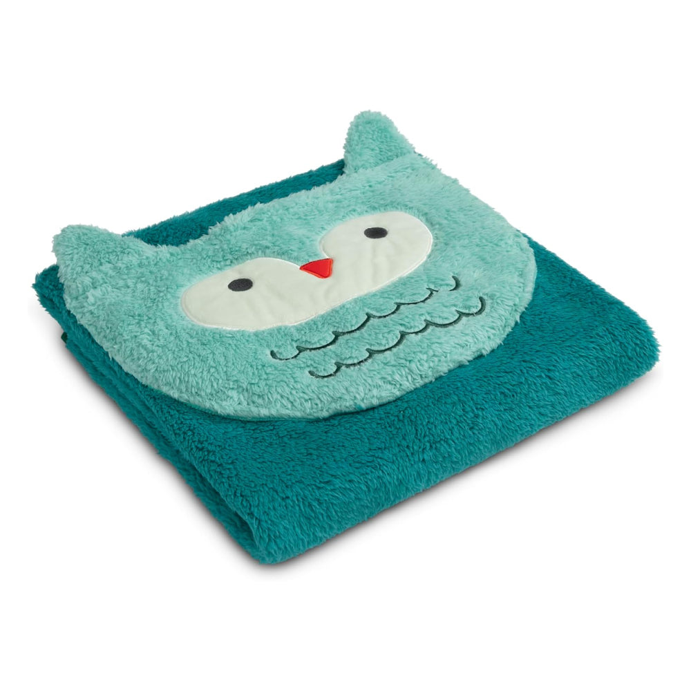 Manta de sherpa con bolsillo de almacenamiento para niños de Delta - Búho verde