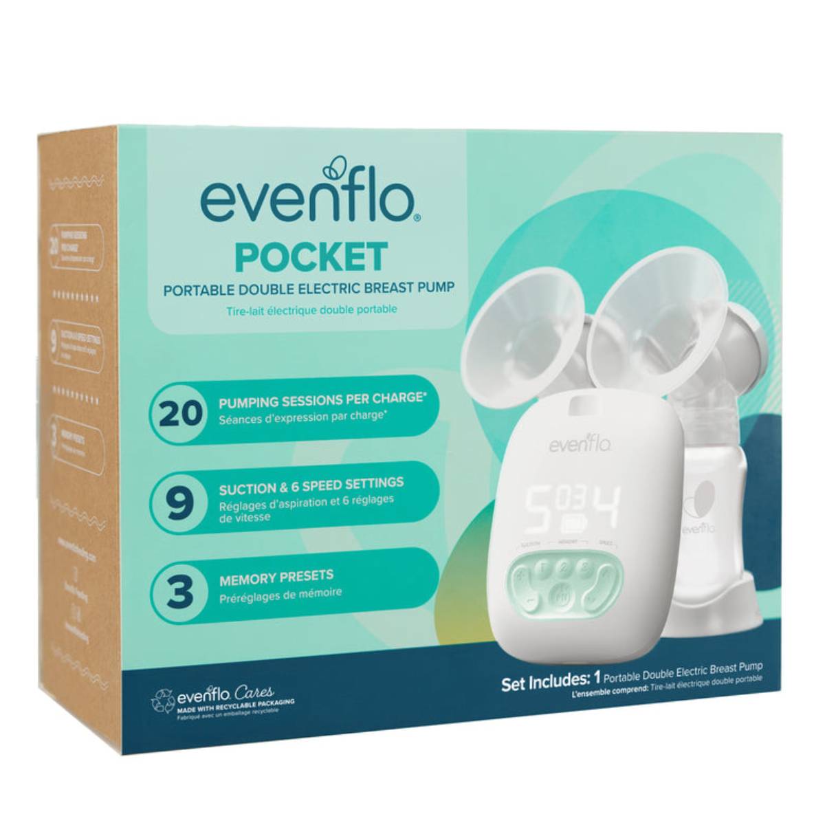 Evenflo Pocket Portable Double Electric Breast Pump - White