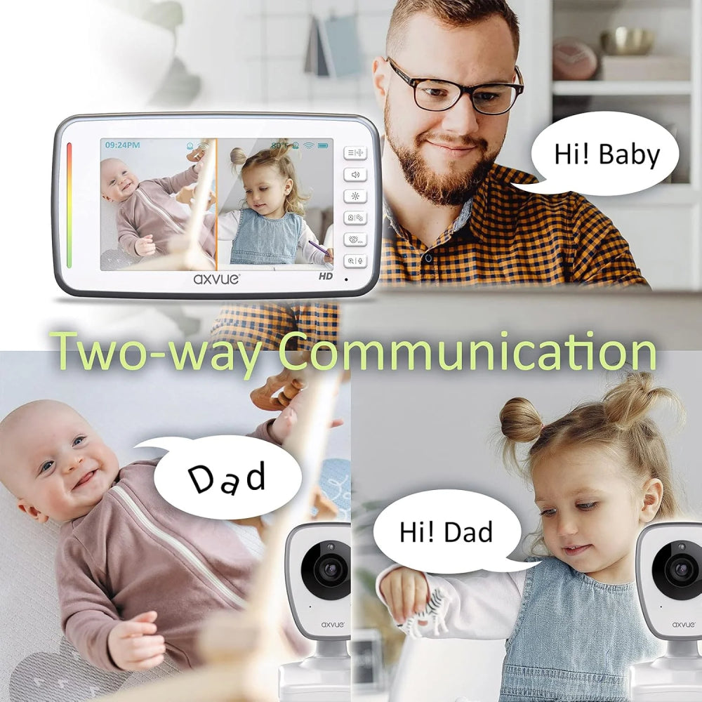 AXVUE 5" HD Screen Baby Monitor with 2 Camera - White