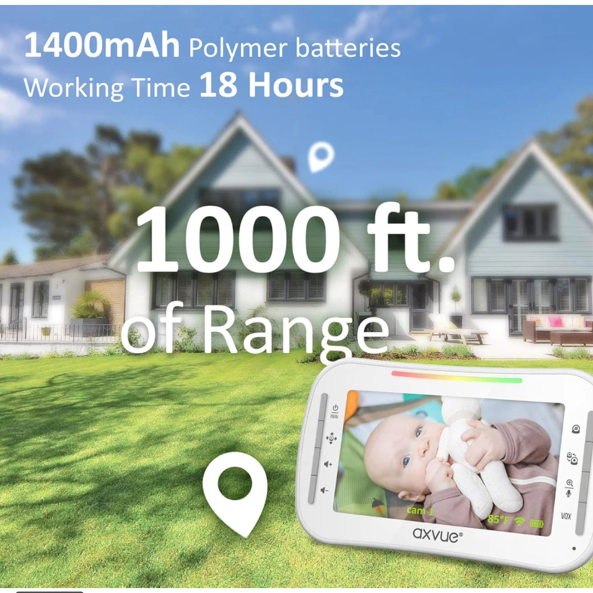 AXVUE 4.3" HD Screen Baby Monitor with Camera - White