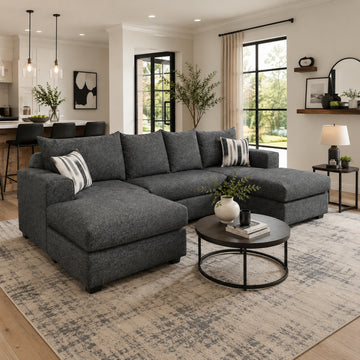 Newport Double Chaise Sectional Sofa by Arely Furniture - Black