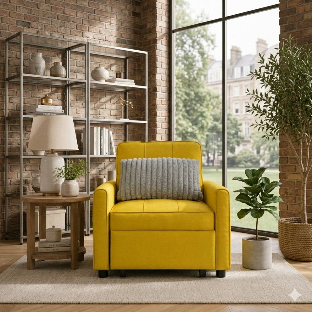 Brazilia Convertible Sleeper Armchair with Pillow by Best Home - Yellow