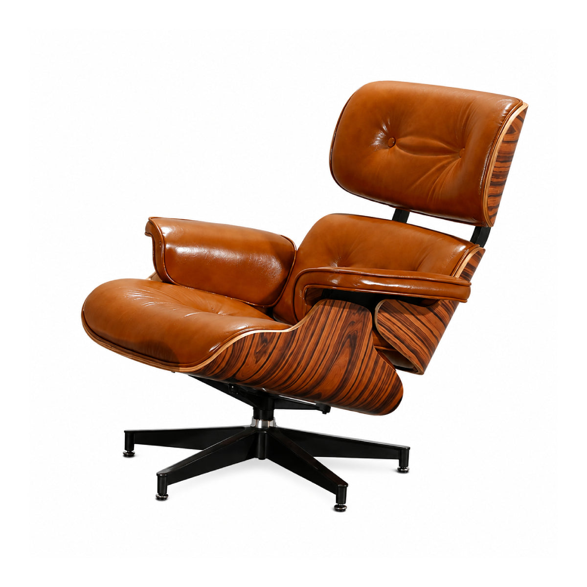 Leather Lounge Chair & Ottoman Walnut