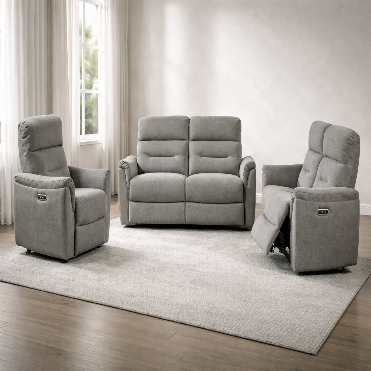 Joan Power Reclining Living Room Set (3-Piece) with USB by Acme Furniture - Gray