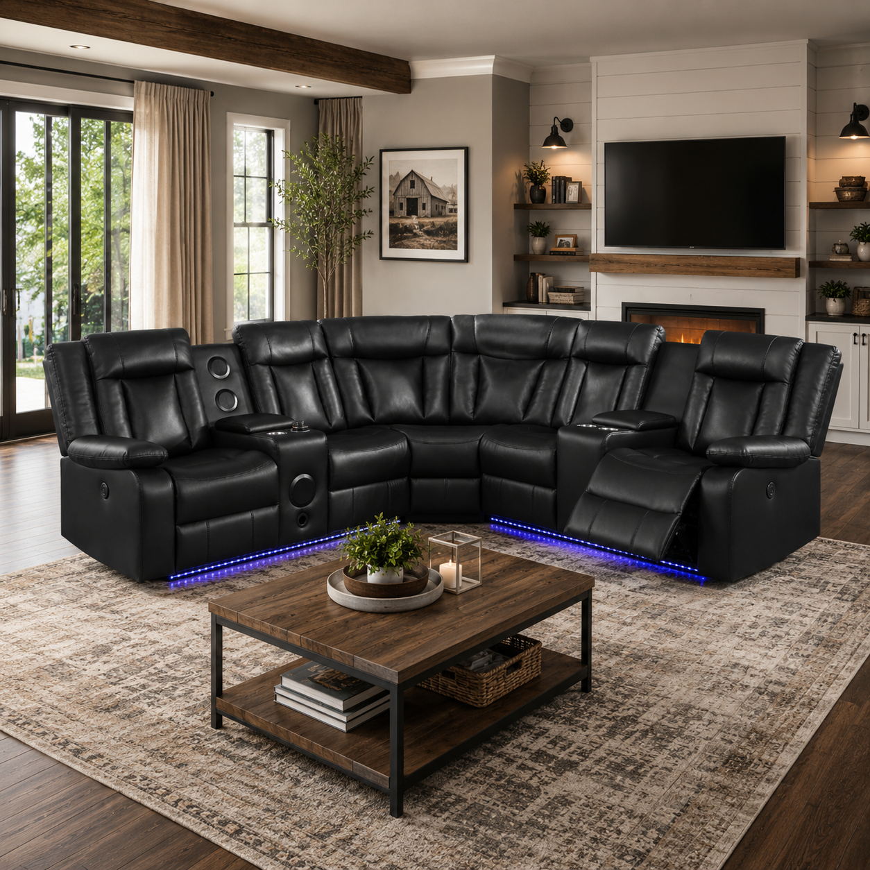 Kelley 40" Sectional Sofa with LED by Best Home- Black
