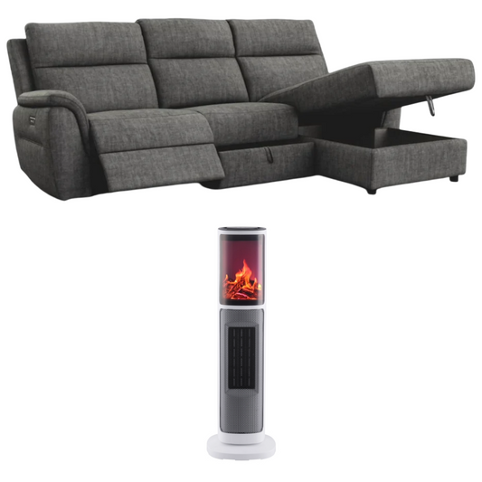 Bundle: Jakeem Sofa Chaise with Storage + Toscana KPT-1608F 26.7" Tower Electric Space Heater