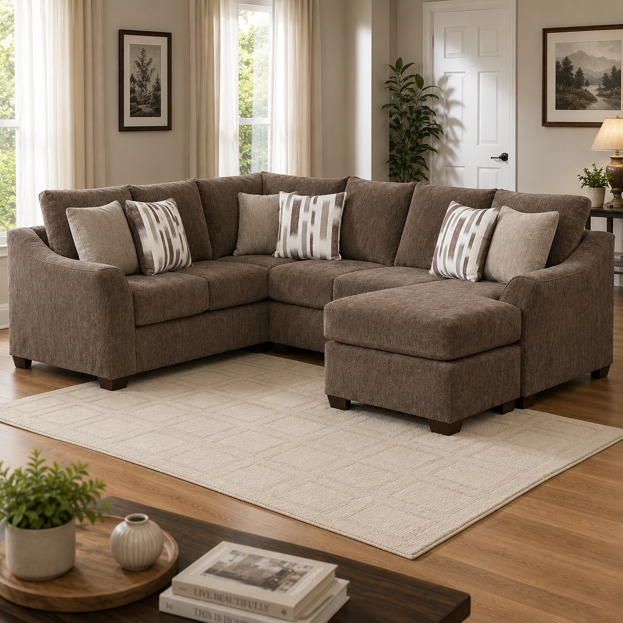 Portofino Sectional Sofa with Ottoman by Arely Furniture - Brown