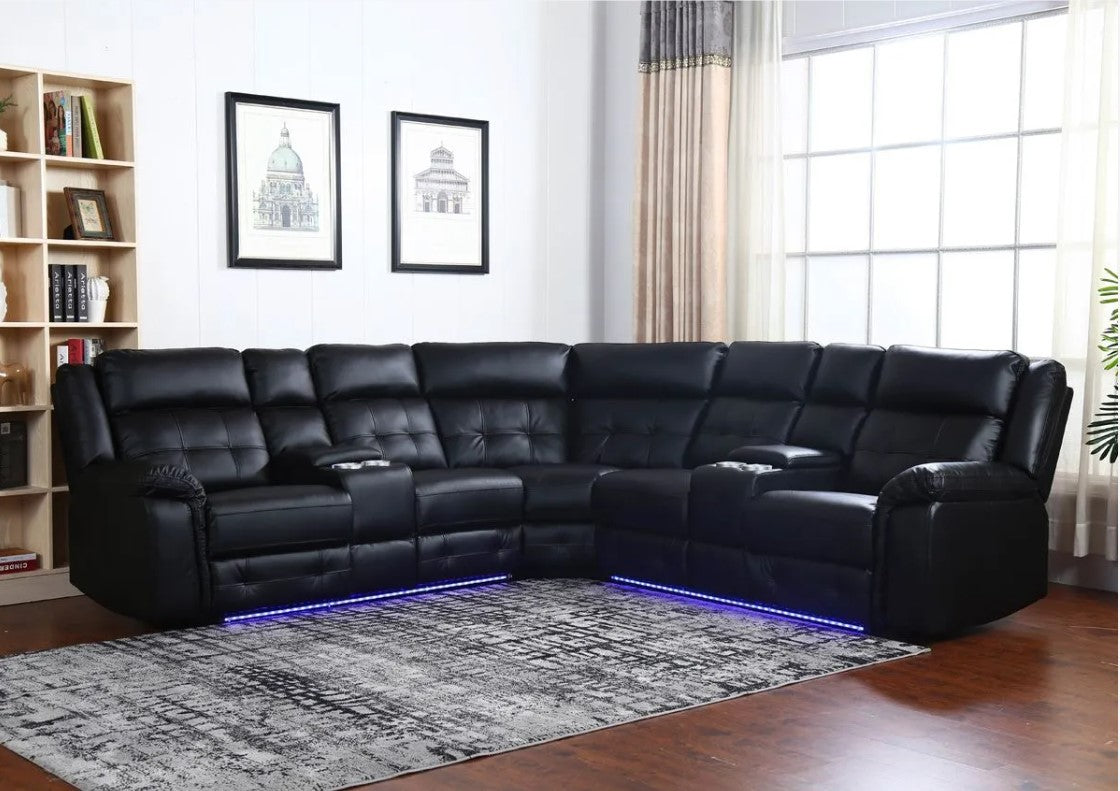 Black Power Reclining Sectional with LED Lights