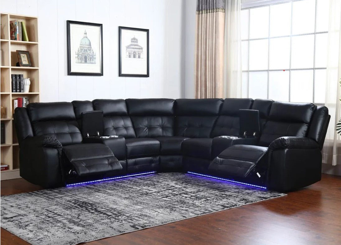 Black Power Reclining Sectional with LED Lights