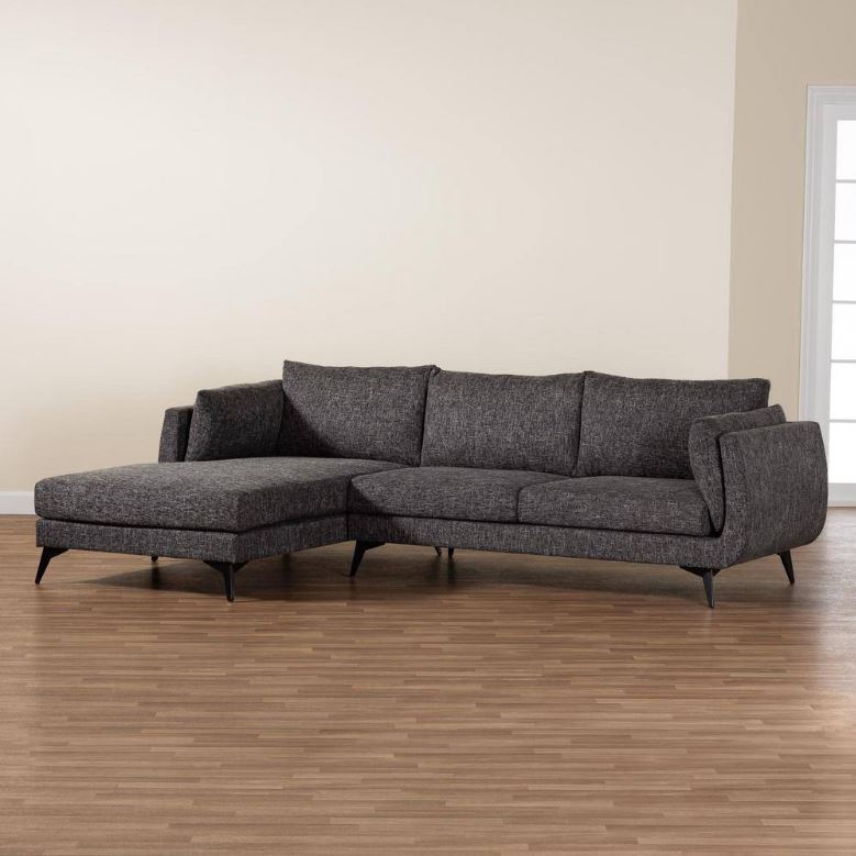 Leni Fabric Sectional Sofa in Dark Gravel Grey + Evolved Home Pillow Talk Romance 18"