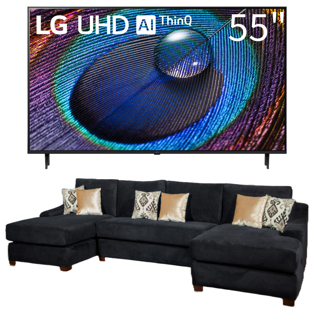 Paquete: conjunto de sofá chaise longue de 3 piezas Emperor + televisor inteligente LED 4K UHD LG de 55" serie UR9000