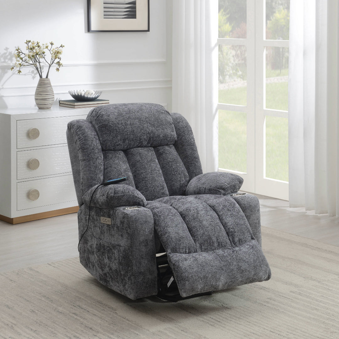 Paquete: Sillón reclinable eléctrico Orion gris con elevación, masaje y calefacción + altavoz Bluetooth portátil JBL Charge 5 con batería externa incorporada