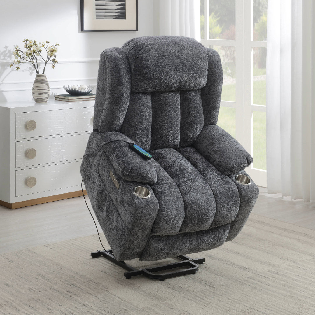 Paquete: Sillón reclinable eléctrico Orion gris con elevación, masaje y calefacción + altavoz Bluetooth portátil JBL Charge 5 con batería externa incorporada