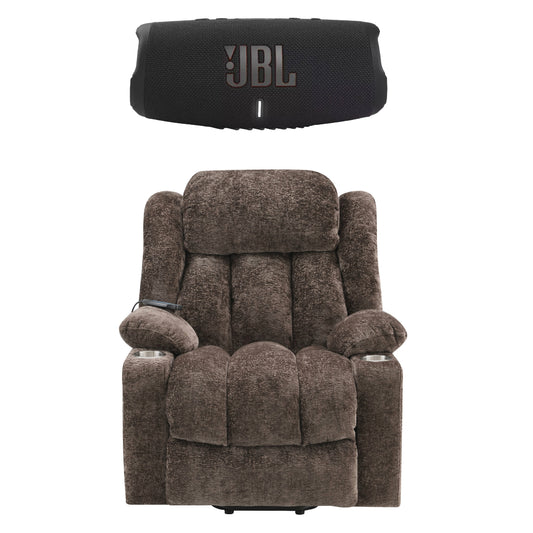 Paquete: sillón reclinable eléctrico Orion Brown con elevación, masaje y calefacción + altavoz Bluetooth portátil JBL Charge 5 con batería externa incorporada