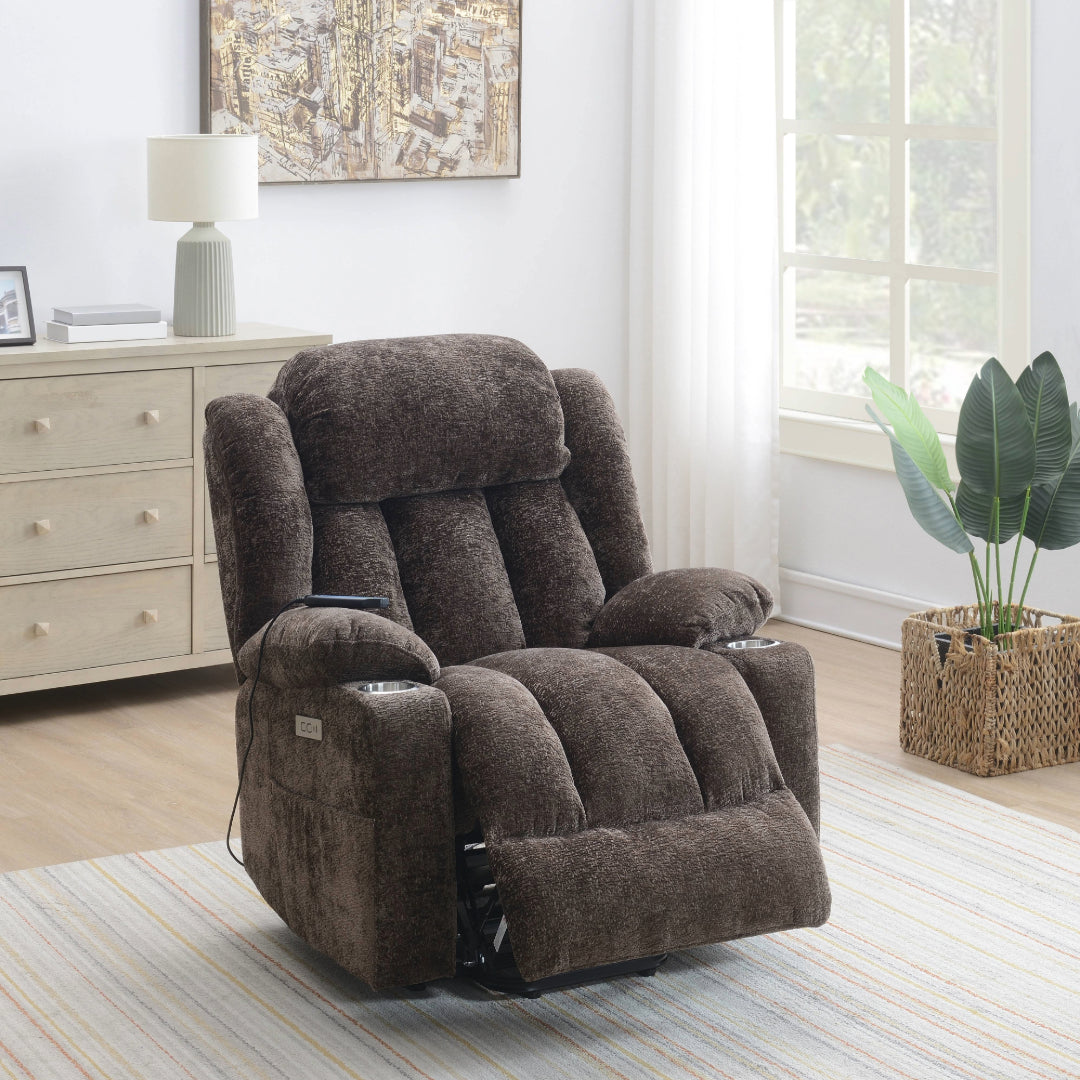 Paquete: sillón reclinable eléctrico Orion Brown con elevación, masaje y calefacción + altavoz Bluetooth portátil JBL Charge 5 con batería externa incorporada