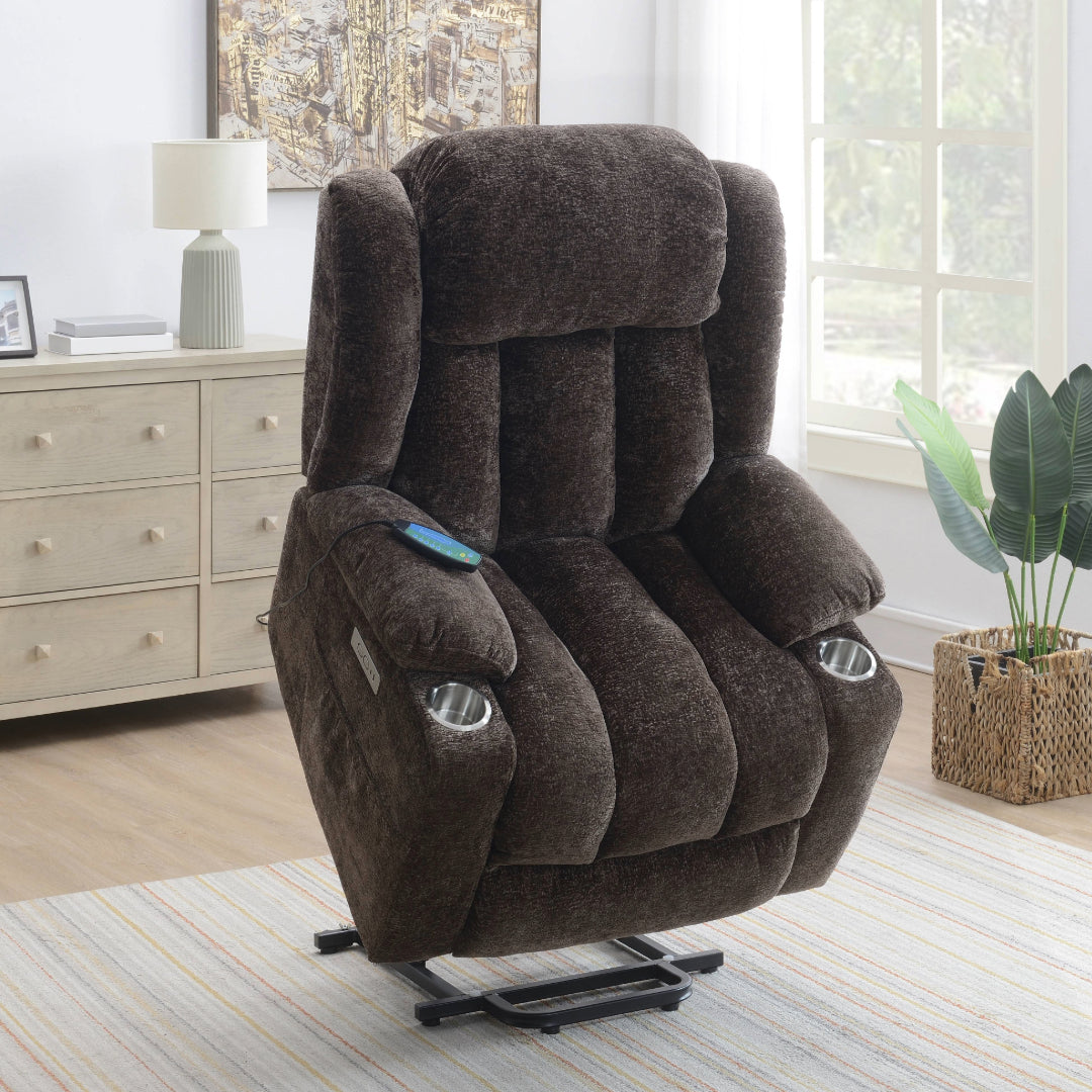 Paquete: sillón reclinable eléctrico Orion Brown con elevación, masaje y calefacción + altavoz Bluetooth portátil JBL Charge 5 con batería externa incorporada