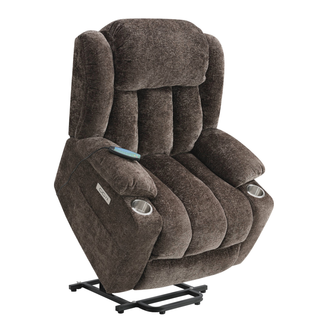 Paquete: sillón reclinable eléctrico Orion Brown con elevación, masaje y calefacción + altavoz Bluetooth portátil JBL Charge 5 con batería externa incorporada