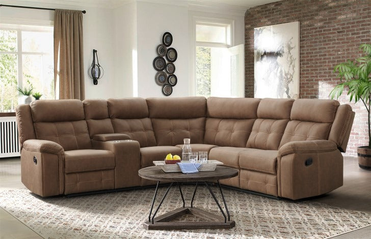 Keystone Contemporary Brown Sectional with Center Console - Lifestyle