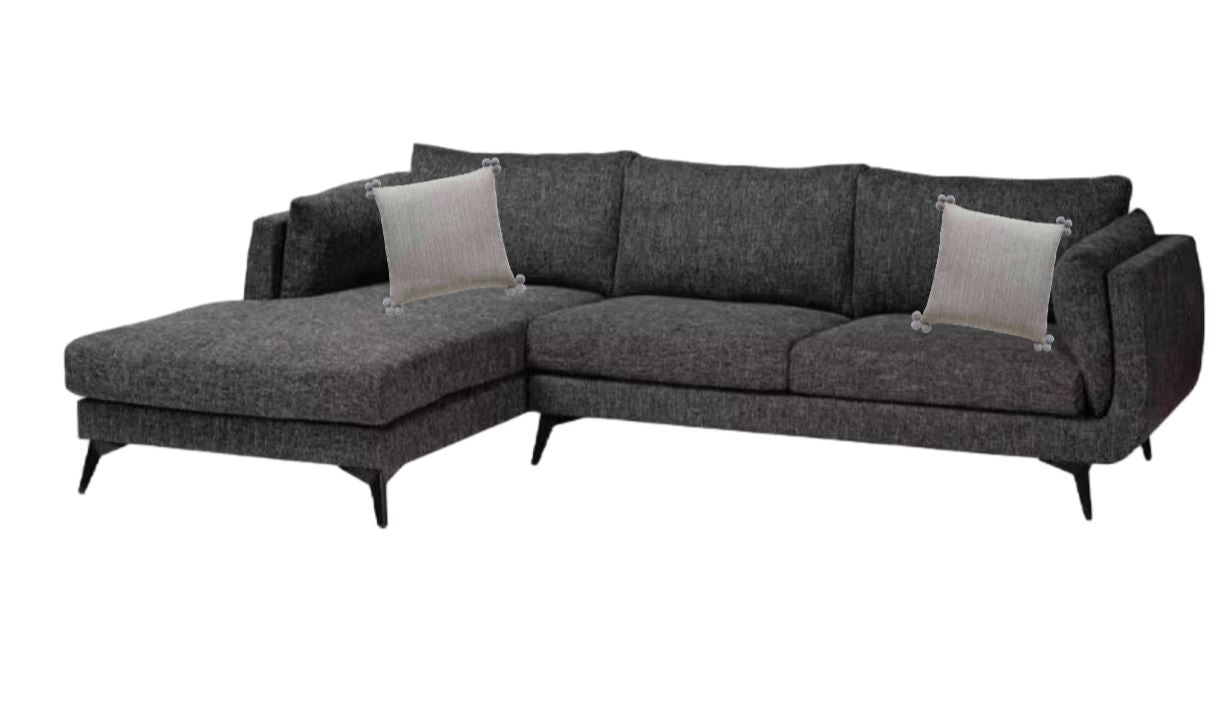 Leni Fabric Sectional Sofa in Dark Gravel Grey + Evolved Home Pillow Talk Romance 18"