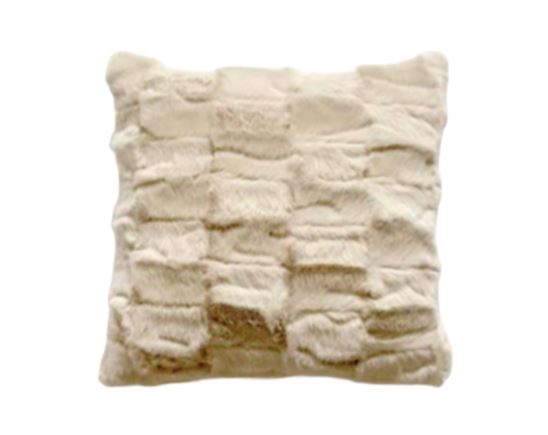 Evolved Home Quilt Fashionista 18" Faux Fur Decorative Pillow with Hidden Zipper - Beige