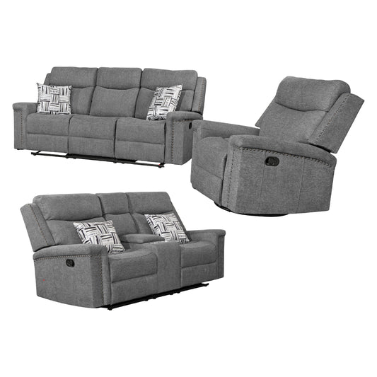 Sofá, sofá de dos plazas y sillón reclinable de Best Home, color gris