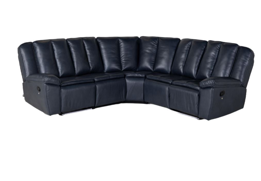 Kara Dark Blue Sectional Set  W/ Drop Down Table And Power Strip W/ Wireless Charge And Led Light