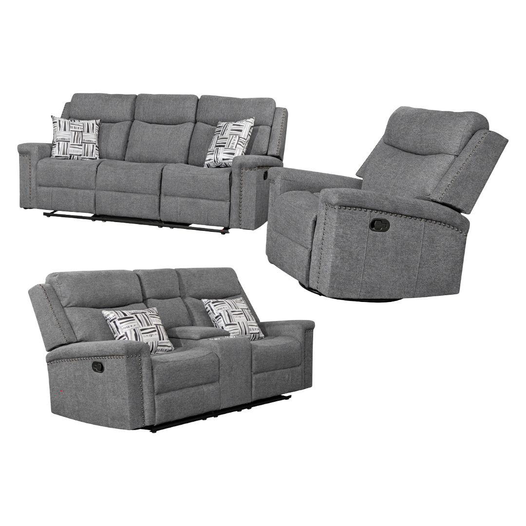 Paquete: sofá, loveseat y sillón reclinable de Best Home en color gris + televisor inteligente Samsung 43" Class DU8000 LED 4K UHD Tizen