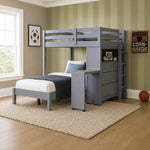 Youth Explorer Twin Over Full Loft Bunk Bed with Chest and Hidden Desk by Homelegance - Gray
