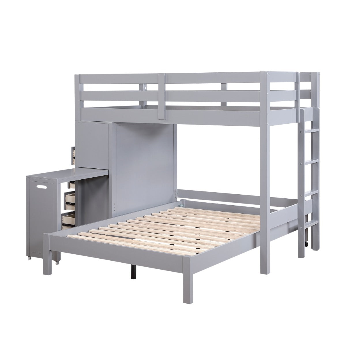Youth Explorer Twin over Full Loft Bunk Bed with Chest and Hidden Desk by Homelegance - Gray