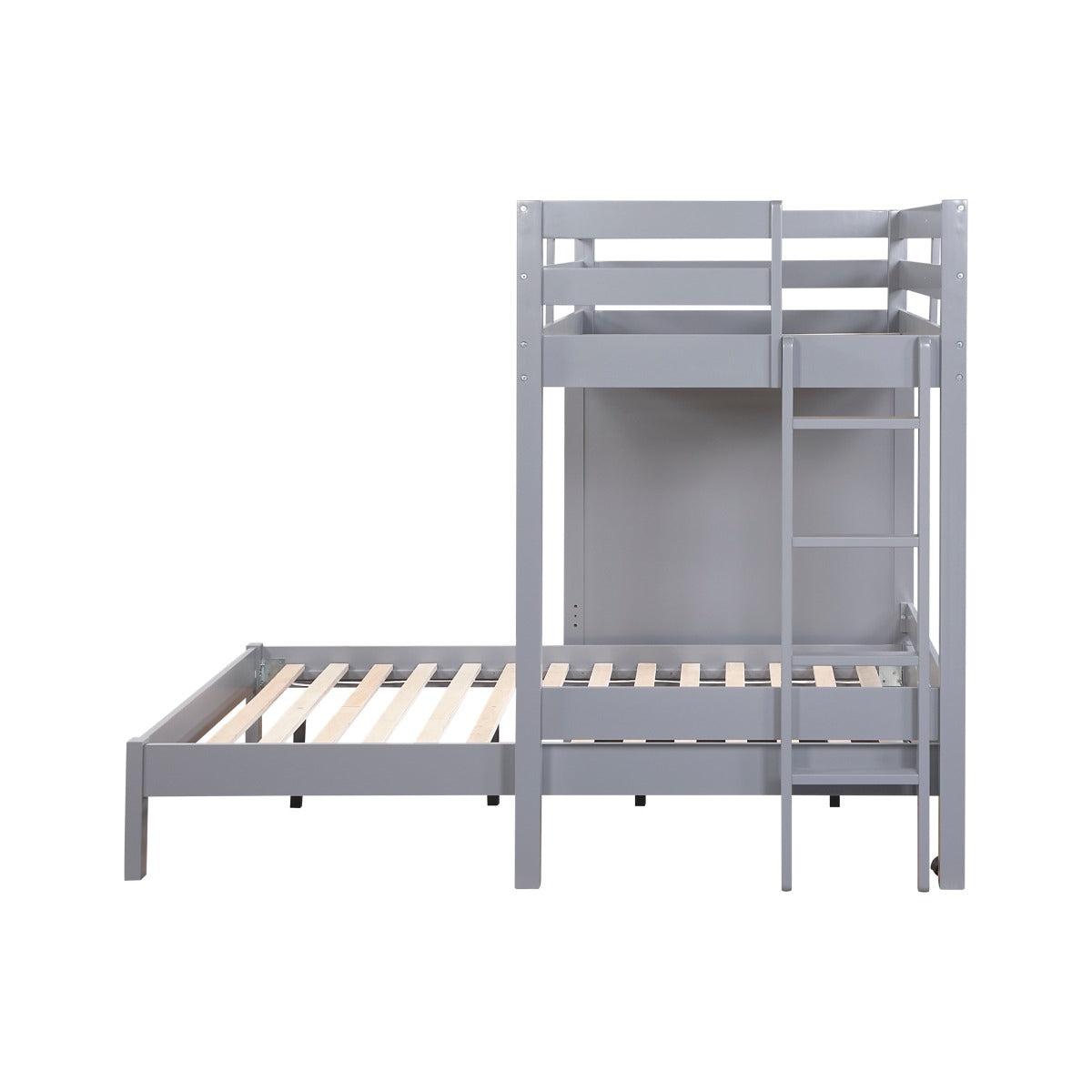Youth Explorer Twin over Full Loft Bunk Bed with Chest and Hidden Desk by Homelegance - Gray