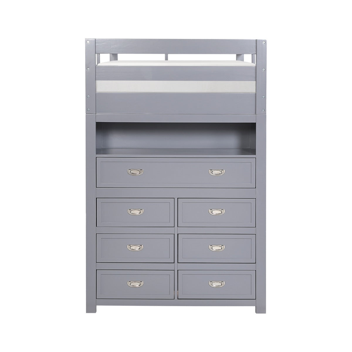 Youth Explorer Twin over Full Loft Bunk Bed with Chest and Hidden Desk by Homelegance - Gray