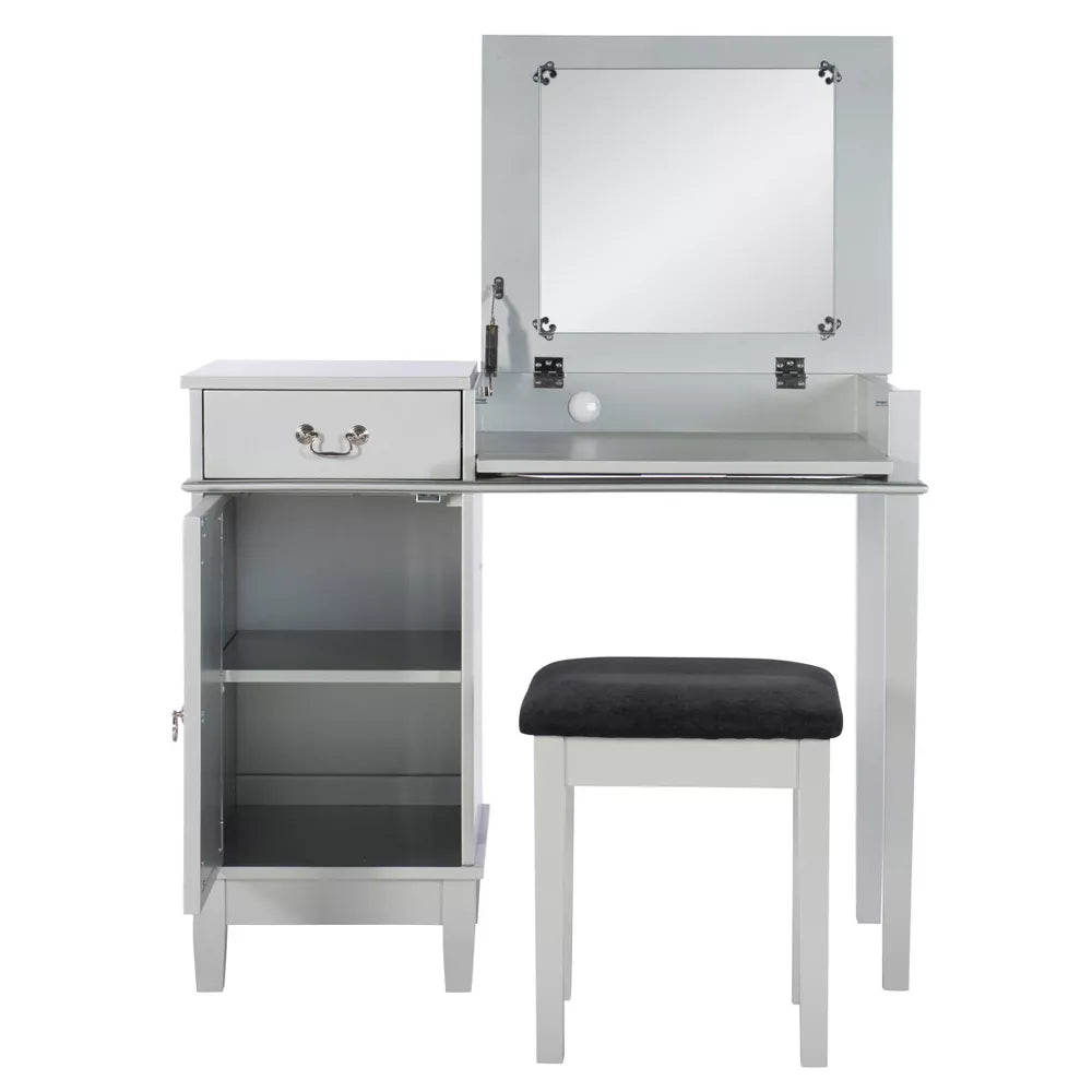 Lyon Vanity with Bench by Linon Home Decor - Silver