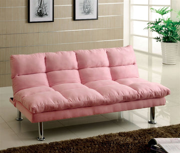 Saratoga 67" Pink Microfiber Futon Sofa with Chrome Legs by Pearington
