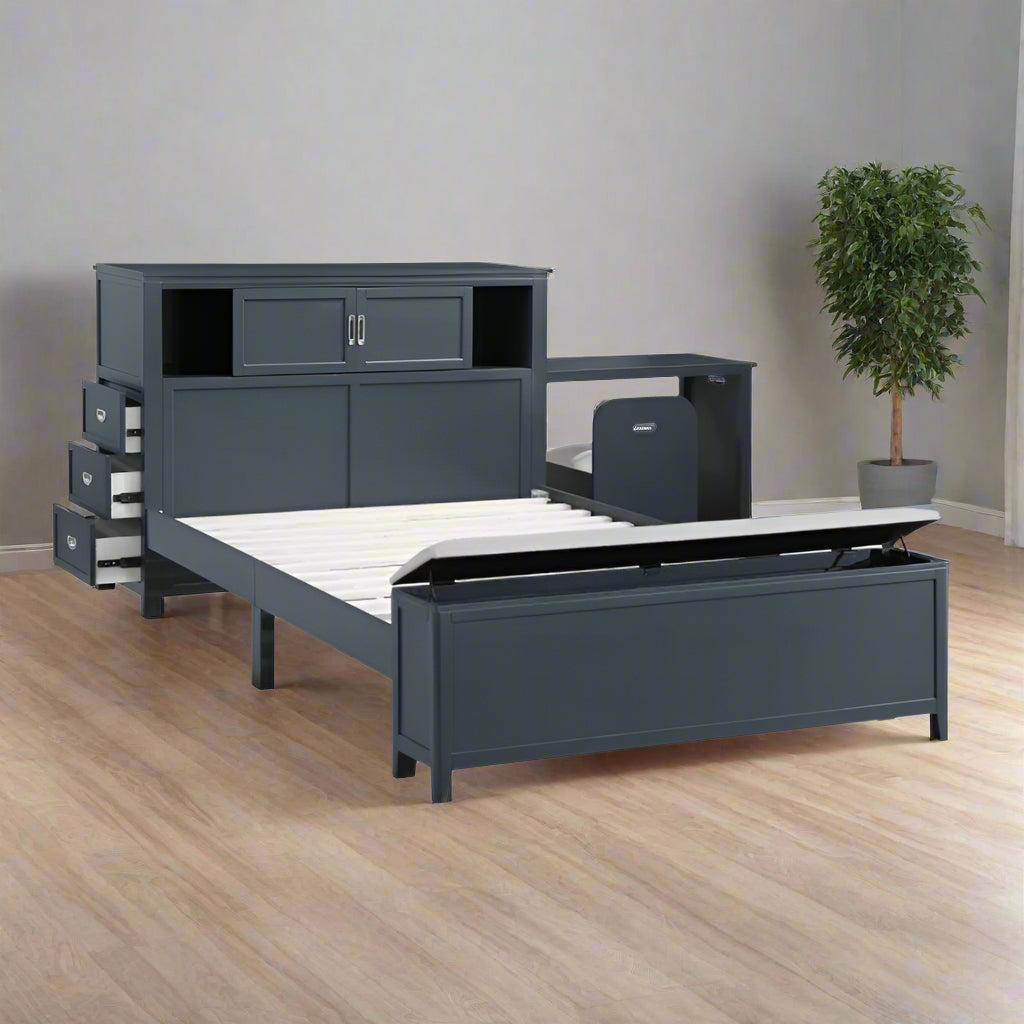 Sloane Full Bookcase Platform Bed with Hidden Desk by Homelegance - Blue