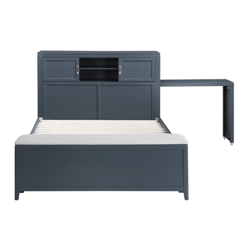 Sloane Full Bookcase Platform Bed with Hidden Desk by Homelegance - Blue