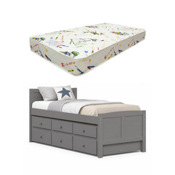Akita Twin Size Trundle Bed by Lifestyle - Gray + SilverRest 7" Kids Paint Twin Size Mattress